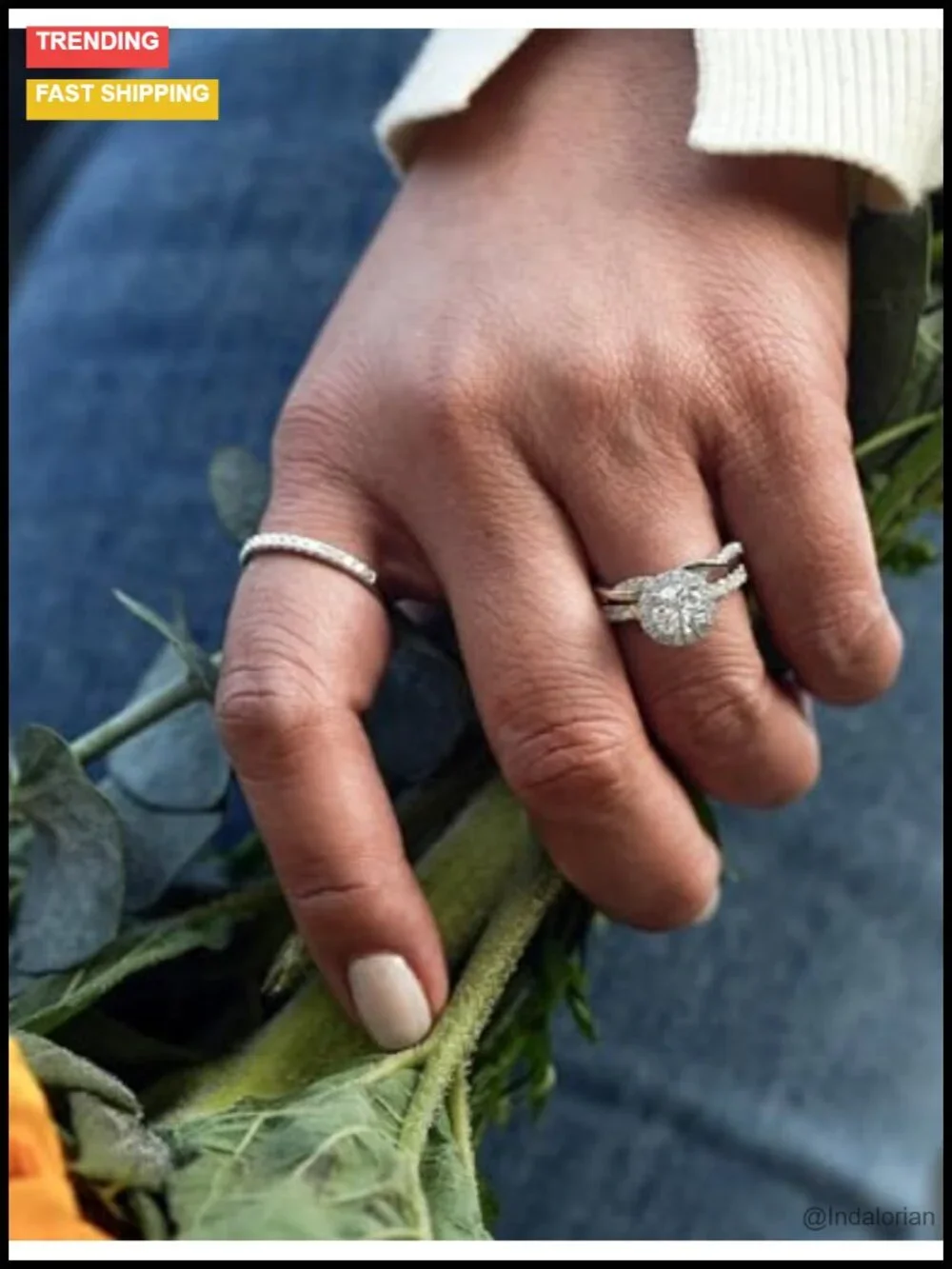 1.64ct Moissanite Halo Engagement Ring Sterling Silver 18K White Gold Plated